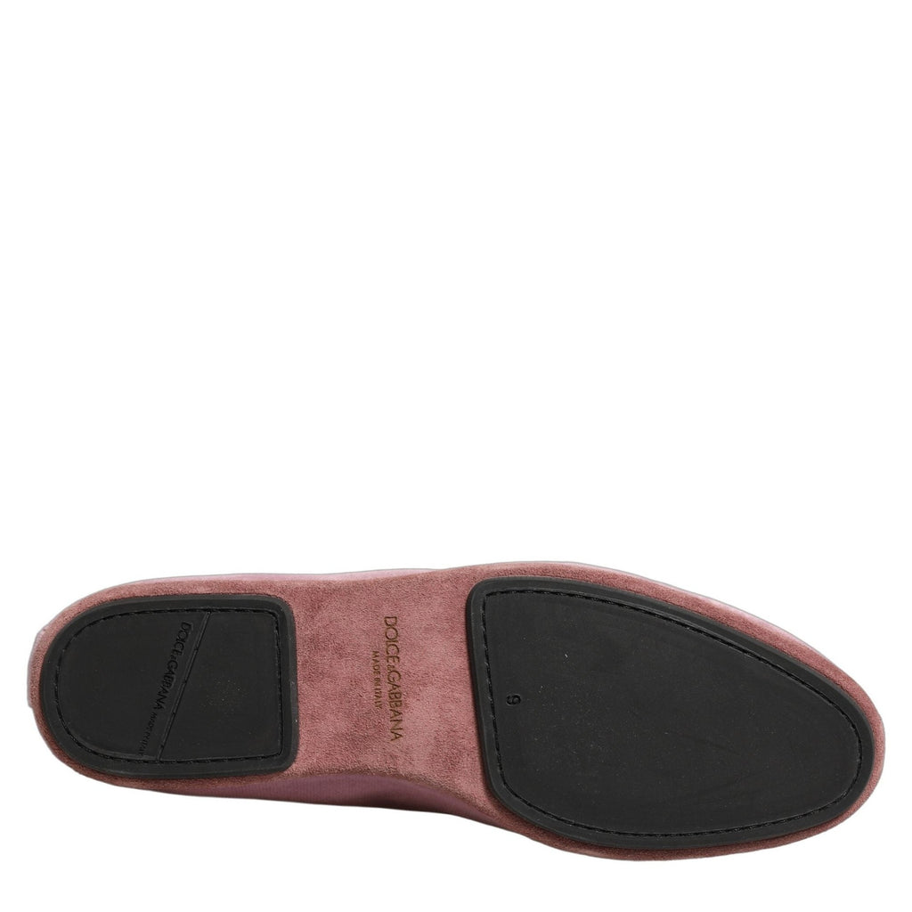 Dolce & Gabbana Pink Velvet Slip On Men Flats Loafers Shoes Dolce & Gabbana