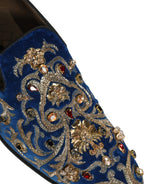 Dolce & Gabbana Blue Velvet Embellished Dress Loafers Shoes Dolce & Gabbana