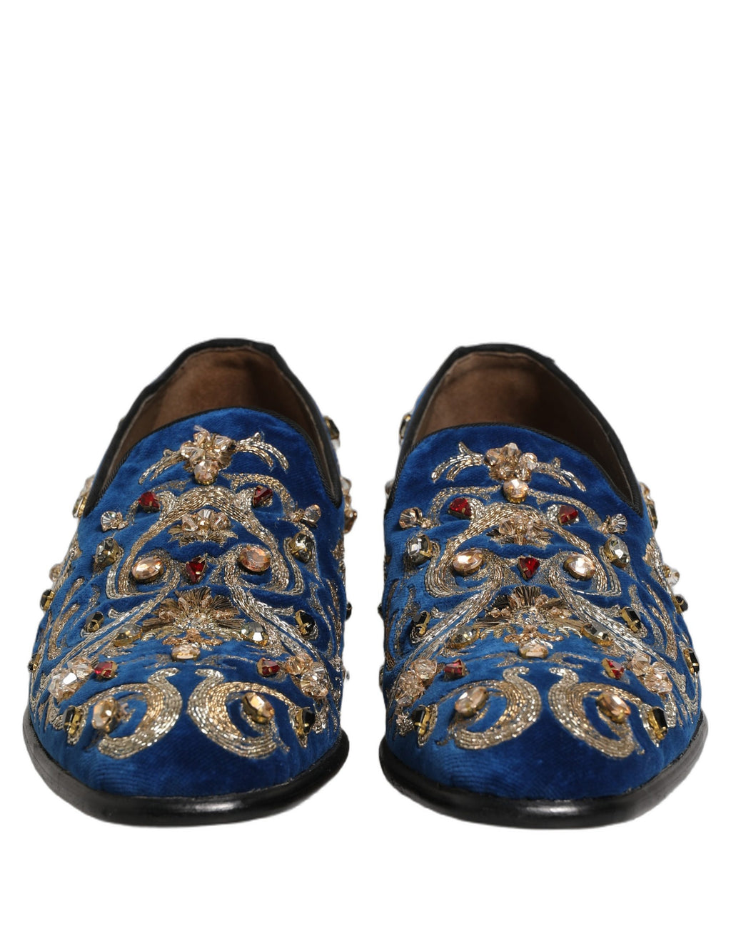 Dolce & Gabbana Blue Velvet Embellished Dress Loafers Shoes Dolce & Gabbana