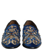 Dolce & Gabbana Blue Velvet Embellished Dress Loafers Shoes Dolce & Gabbana