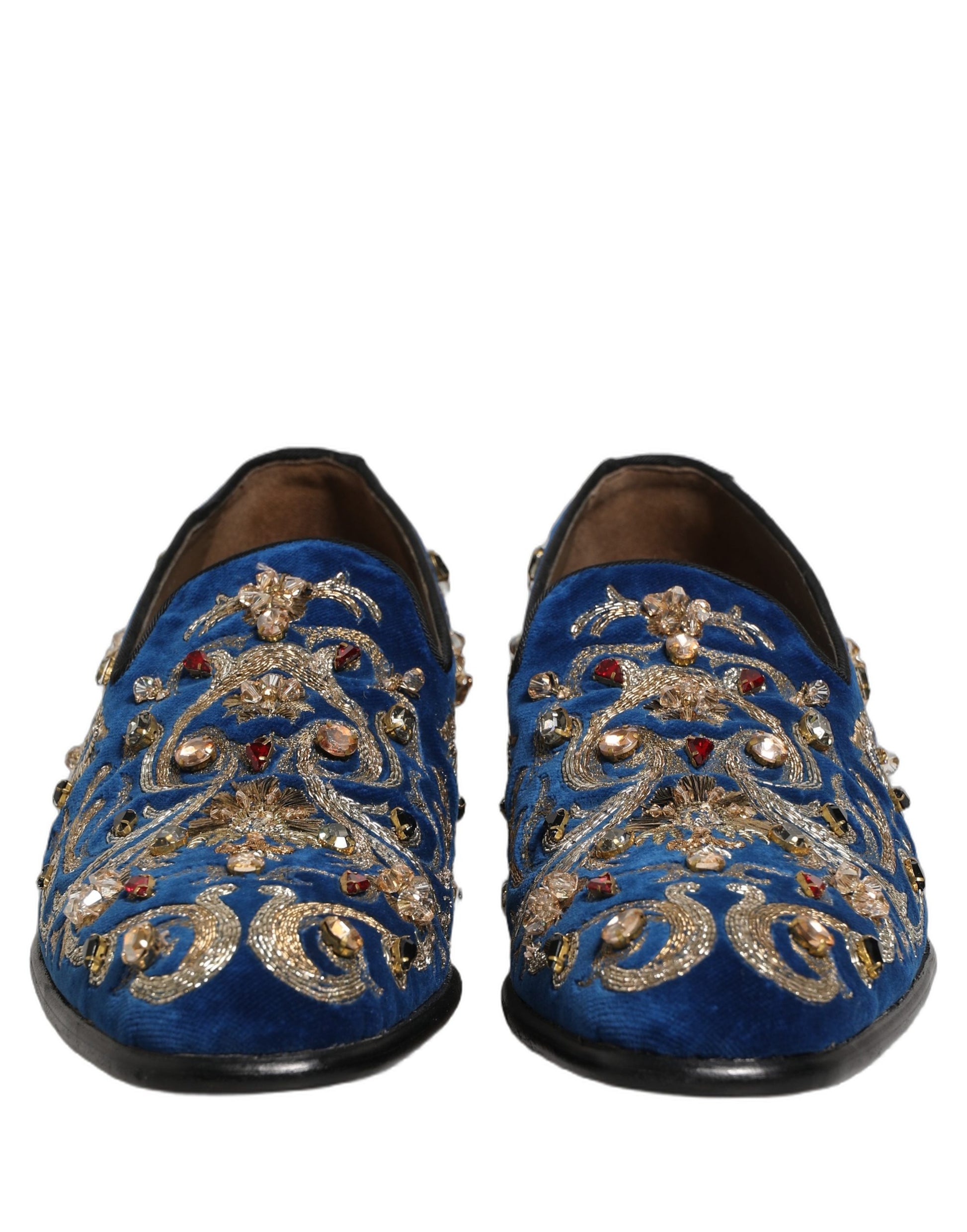 Dolce & Gabbana Blue Velvet Embellished Dress Loafers Shoes Dolce & Gabbana
