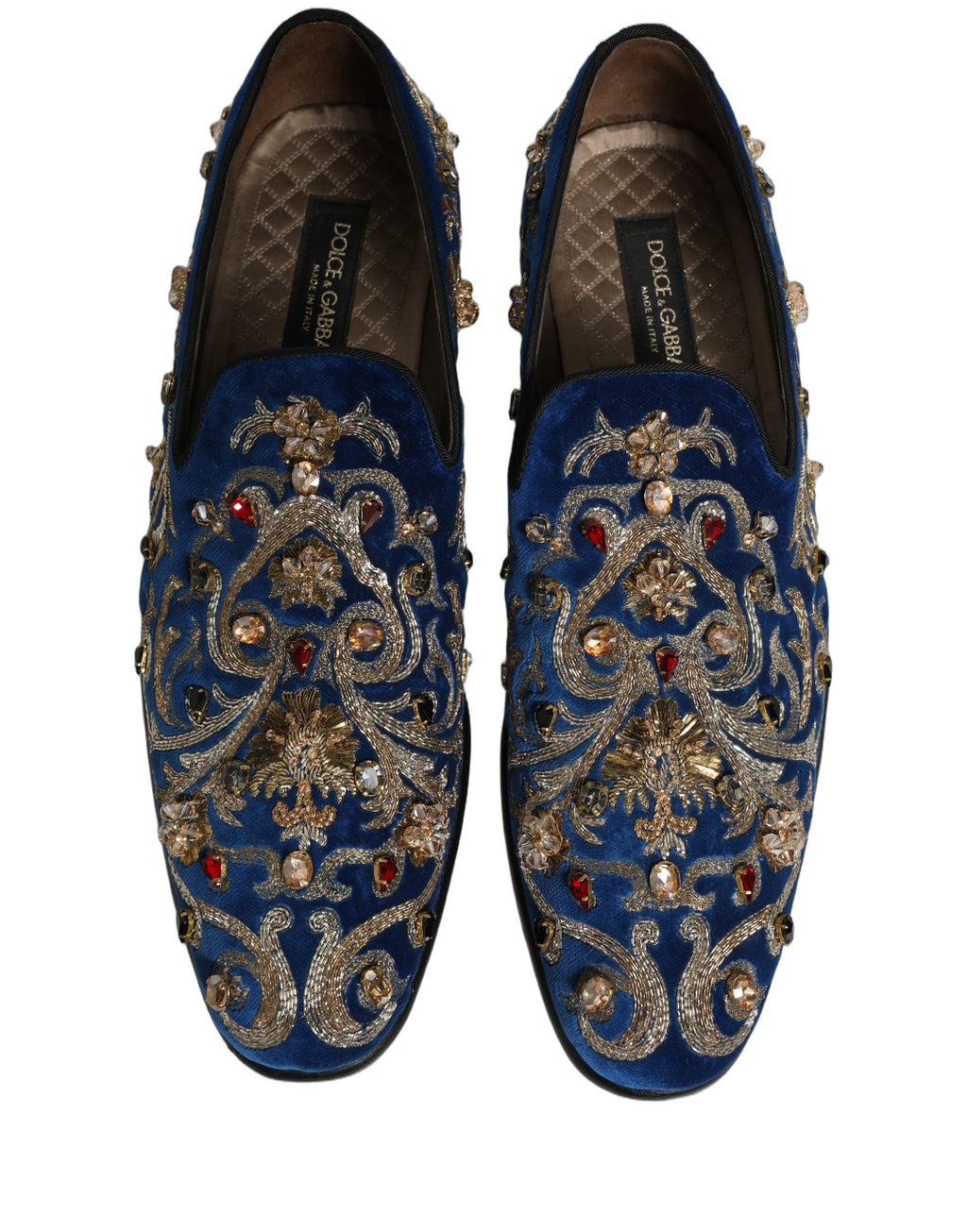 Dolce & Gabbana Blue Velvet Embellished Dress Loafers Shoes Dolce & Gabbana