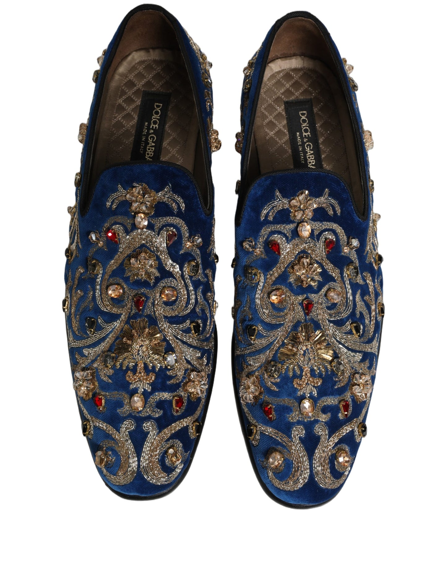 Dolce & Gabbana Blue Velvet Embellished Dress Loafers Shoes Dolce & Gabbana