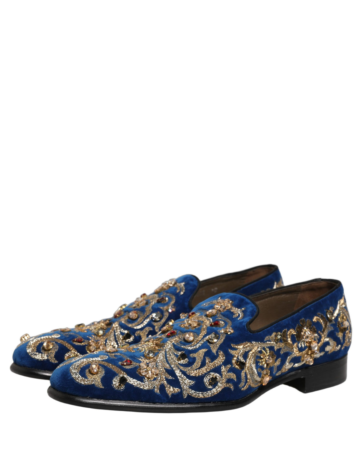 Dolce & Gabbana Blue Velvet Embellished Dress Loafers Shoes Dolce & Gabbana