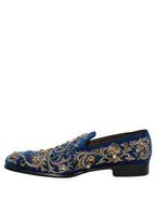 Dolce & Gabbana Blue Velvet Embellished Dress Loafers Shoes Dolce & Gabbana