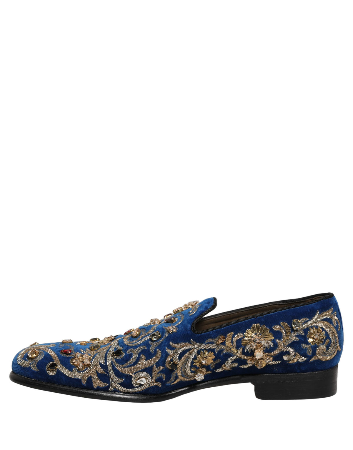 Dolce & Gabbana Blue Velvet Embellished Dress Loafers Shoes Dolce & Gabbana