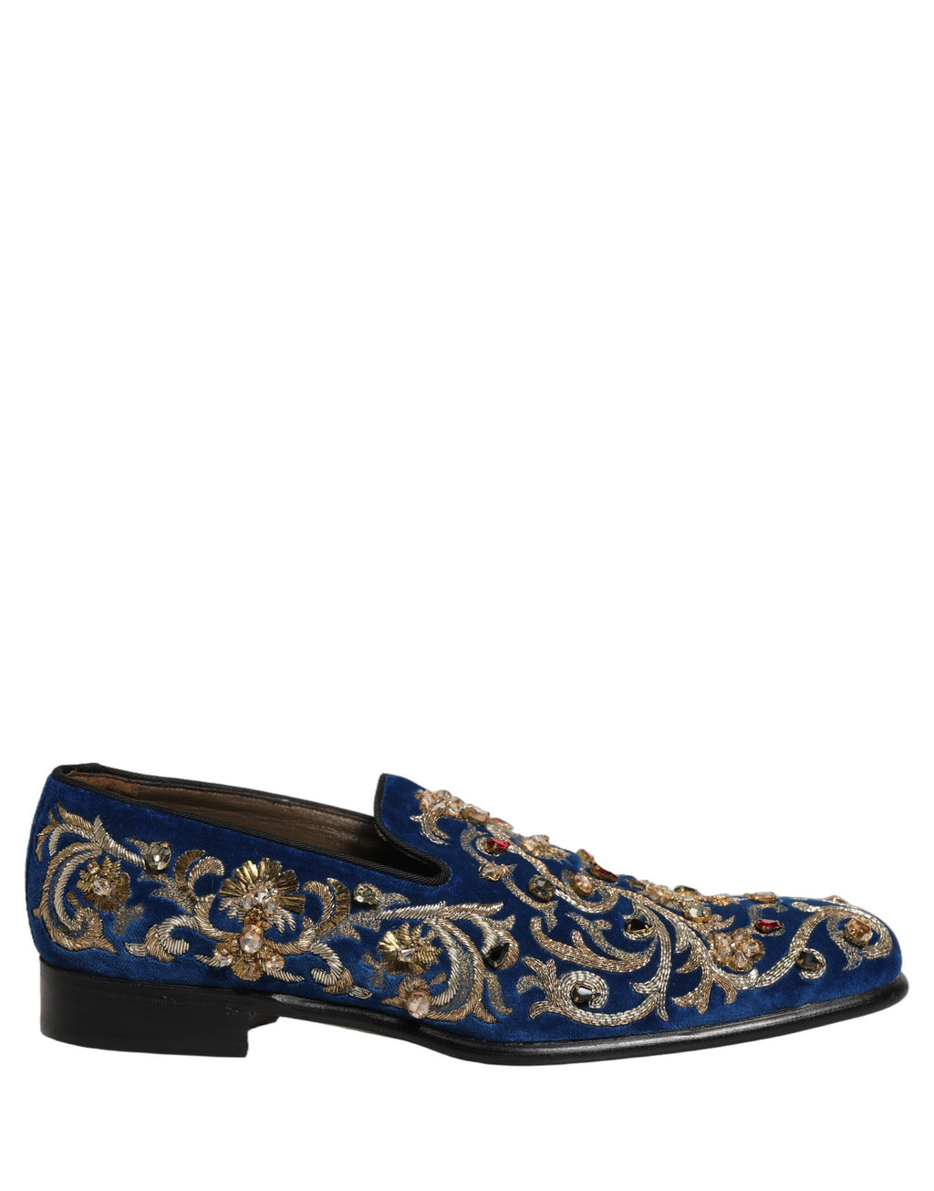 Dolce & Gabbana Blue Velvet Embellished Dress Loafers Shoes Dolce & Gabbana