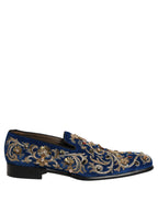 Dolce & Gabbana Blue Velvet Embellished Dress Loafers Shoes Dolce & Gabbana