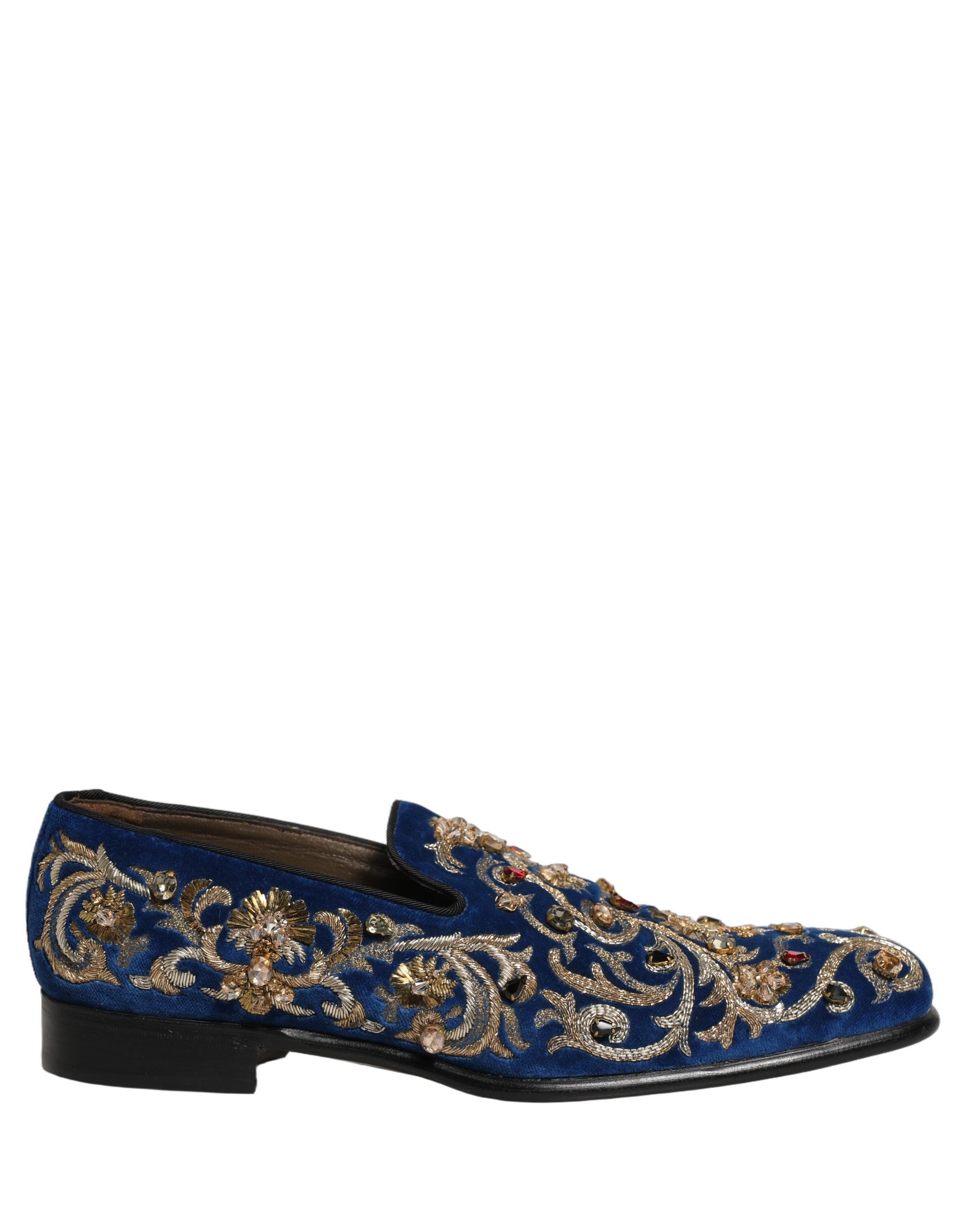 Dolce & Gabbana Blue Velvet Embellished Dress Loafers Shoes Dolce & Gabbana