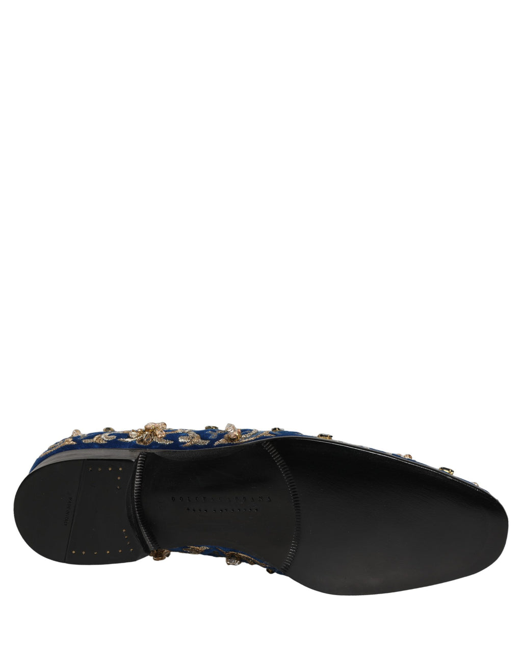 Dolce & Gabbana Blue Velvet Embellished Dress Loafers Shoes Dolce & Gabbana