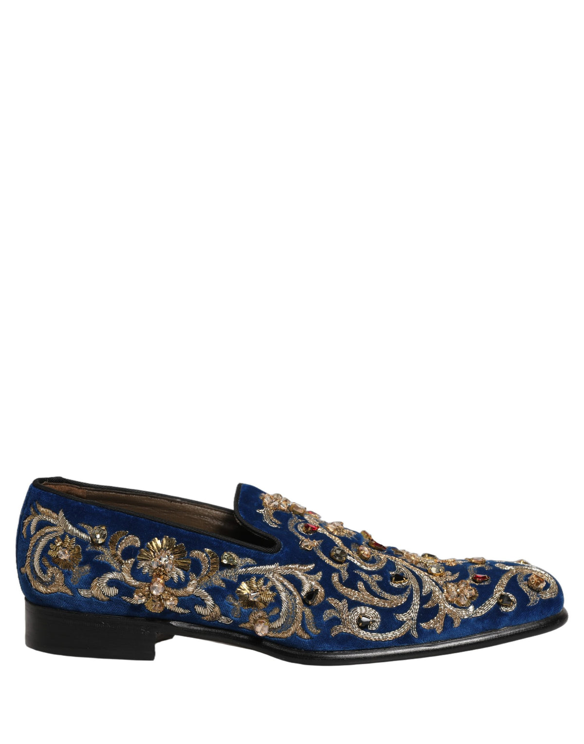 Dolce & Gabbana Blue Velvet Embellished Dress Loafers Shoes - Eljoys Fashion 