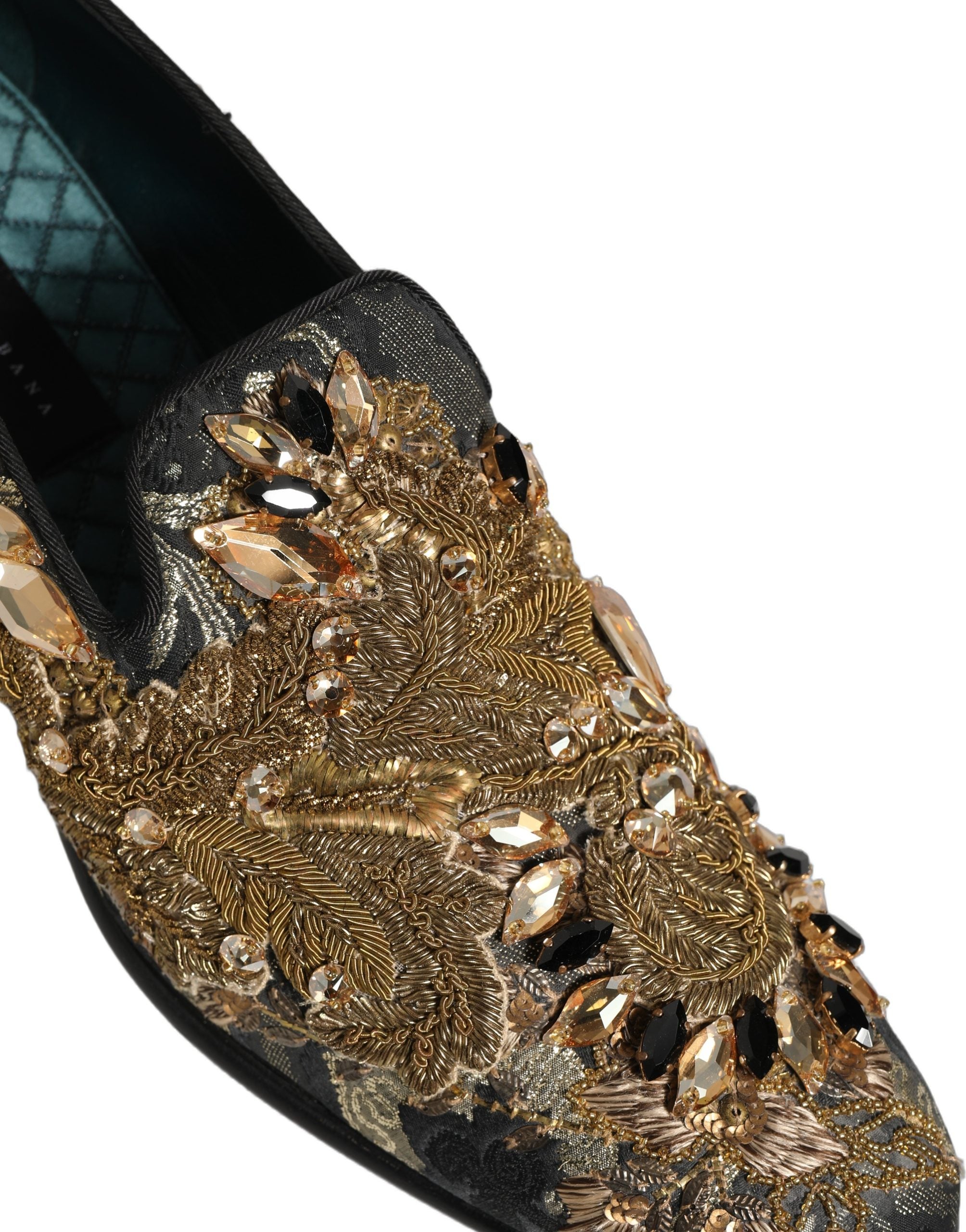 Dolce & Gabbana Black Velvet Embellished Dress Loafers Shoes Dolce & Gabbana