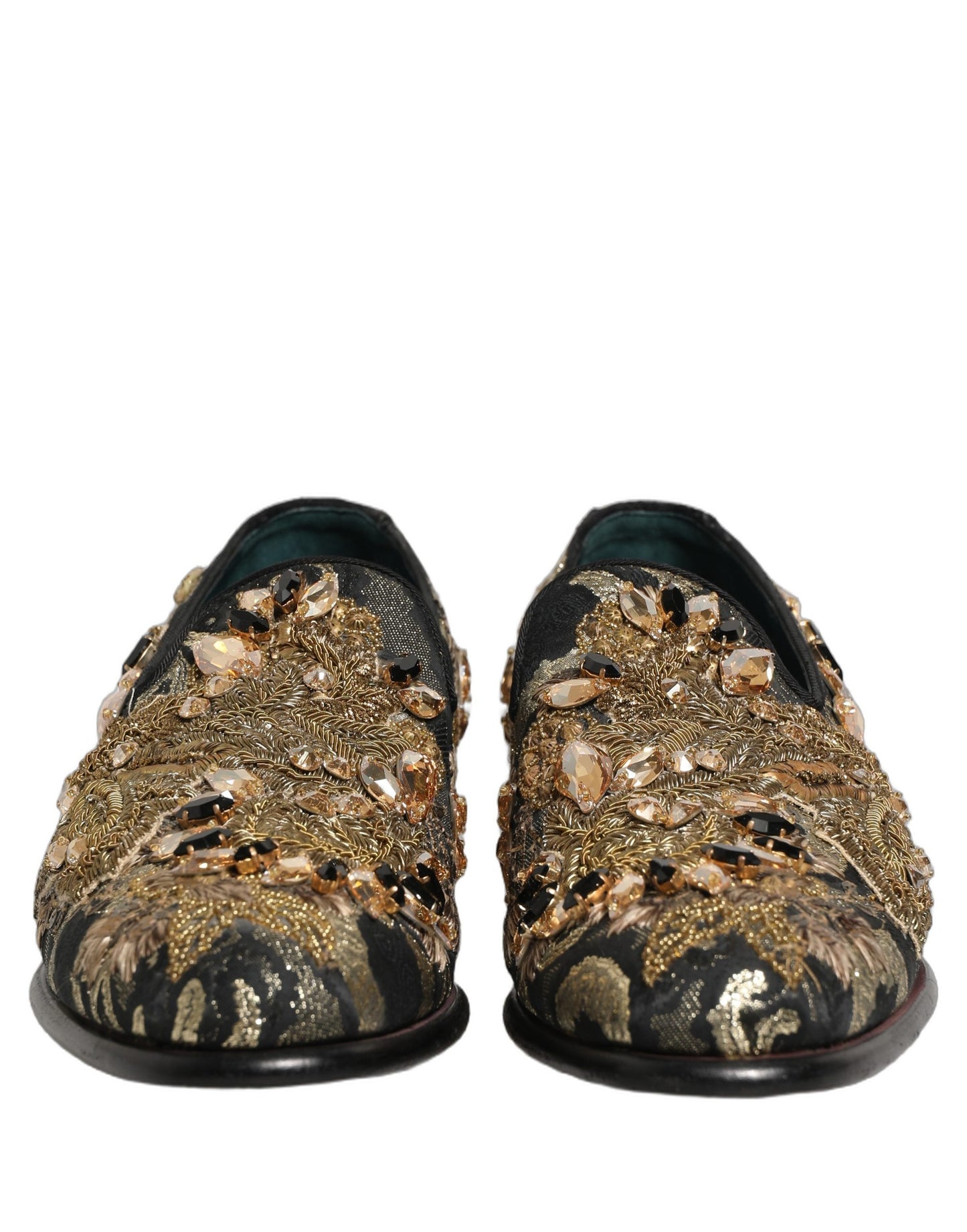 Dolce & Gabbana Black Velvet Embellished Dress Loafers Shoes Dolce & Gabbana