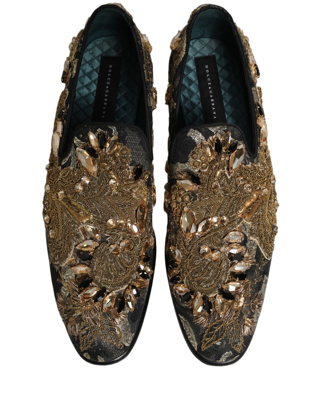 Dolce & Gabbana Black Velvet Embellished Dress Loafers Shoes Dolce & Gabbana