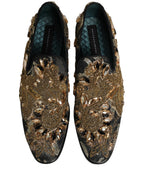 Dolce & Gabbana Black Velvet Embellished Dress Loafers Shoes Dolce & Gabbana