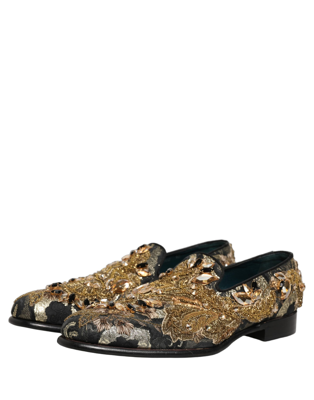 Dolce & Gabbana Black Velvet Embellished Dress Loafers Shoes Dolce & Gabbana