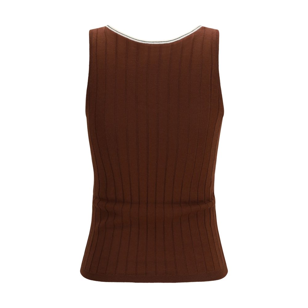Brunello Cucinelli Bordeaux Wool Oves Aries Sleeveles T-Shirt Brunello Cucinelli