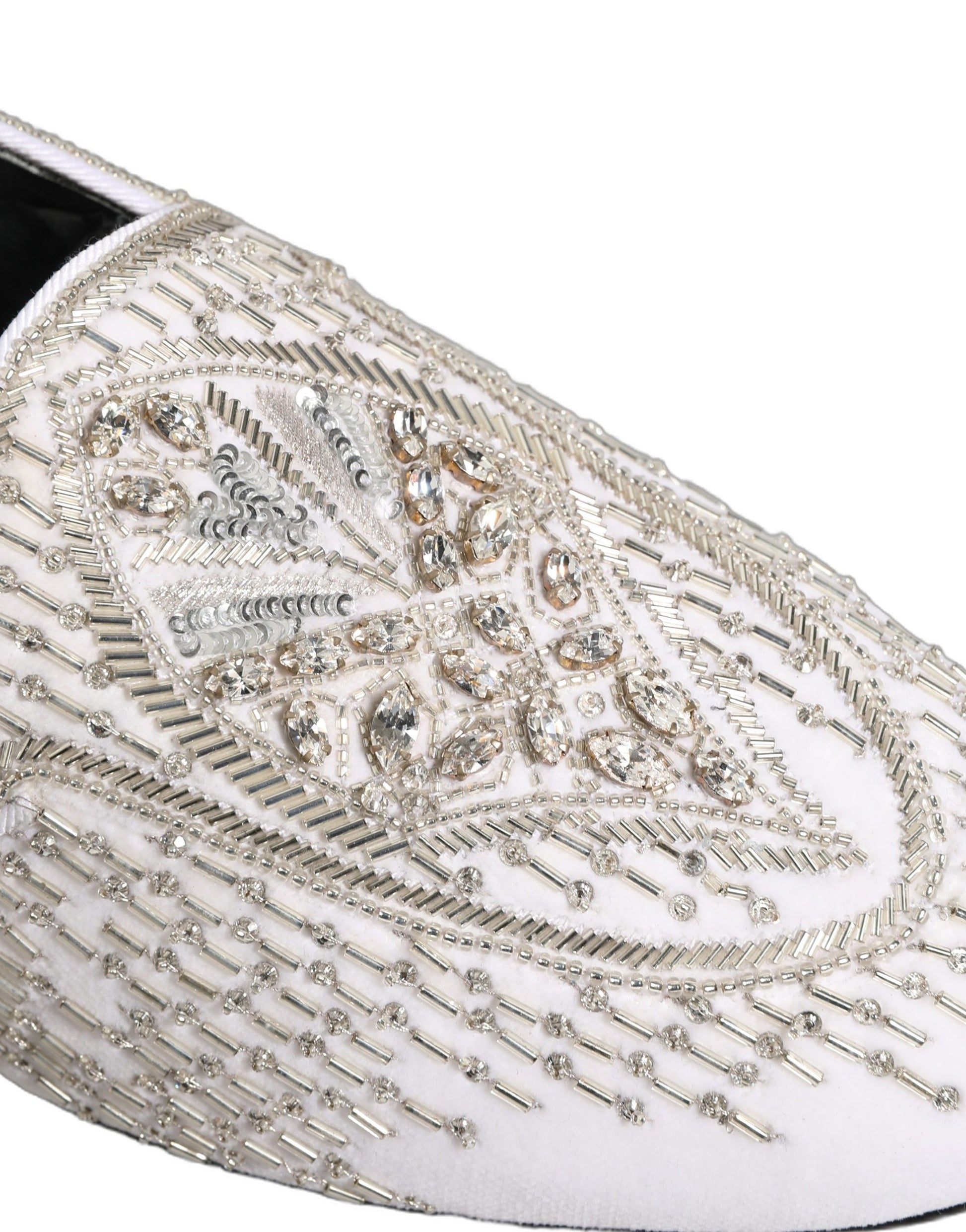 Dolce & Gabbana White Satin Embellished Dress Loafers Shoes Dolce & Gabbana