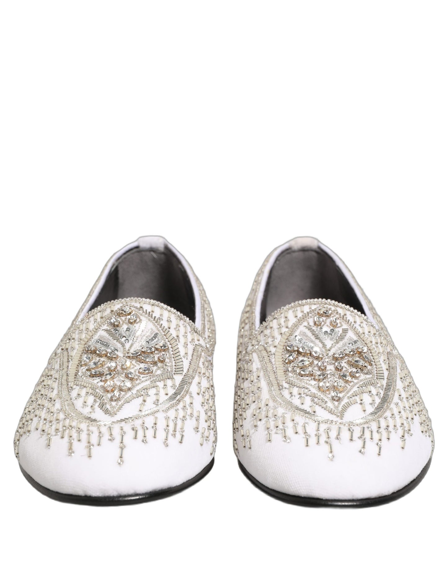 Dolce & Gabbana White Satin Embellished Dress Loafers Shoes Dolce & Gabbana