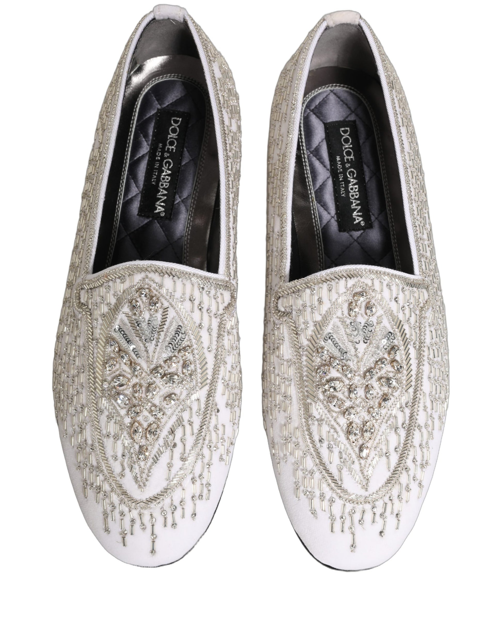 Dolce & Gabbana White Satin Embellished Dress Loafers Shoes Dolce & Gabbana