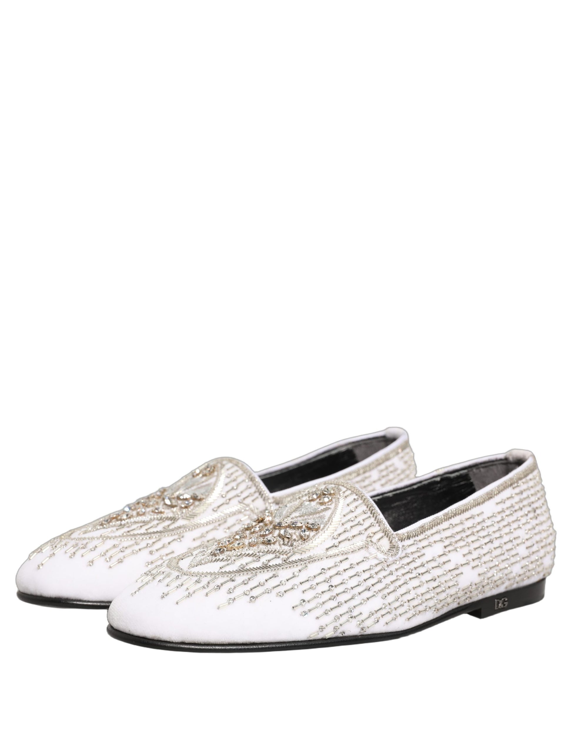 Dolce & Gabbana White Satin Embellished Dress Loafers Shoes Dolce & Gabbana