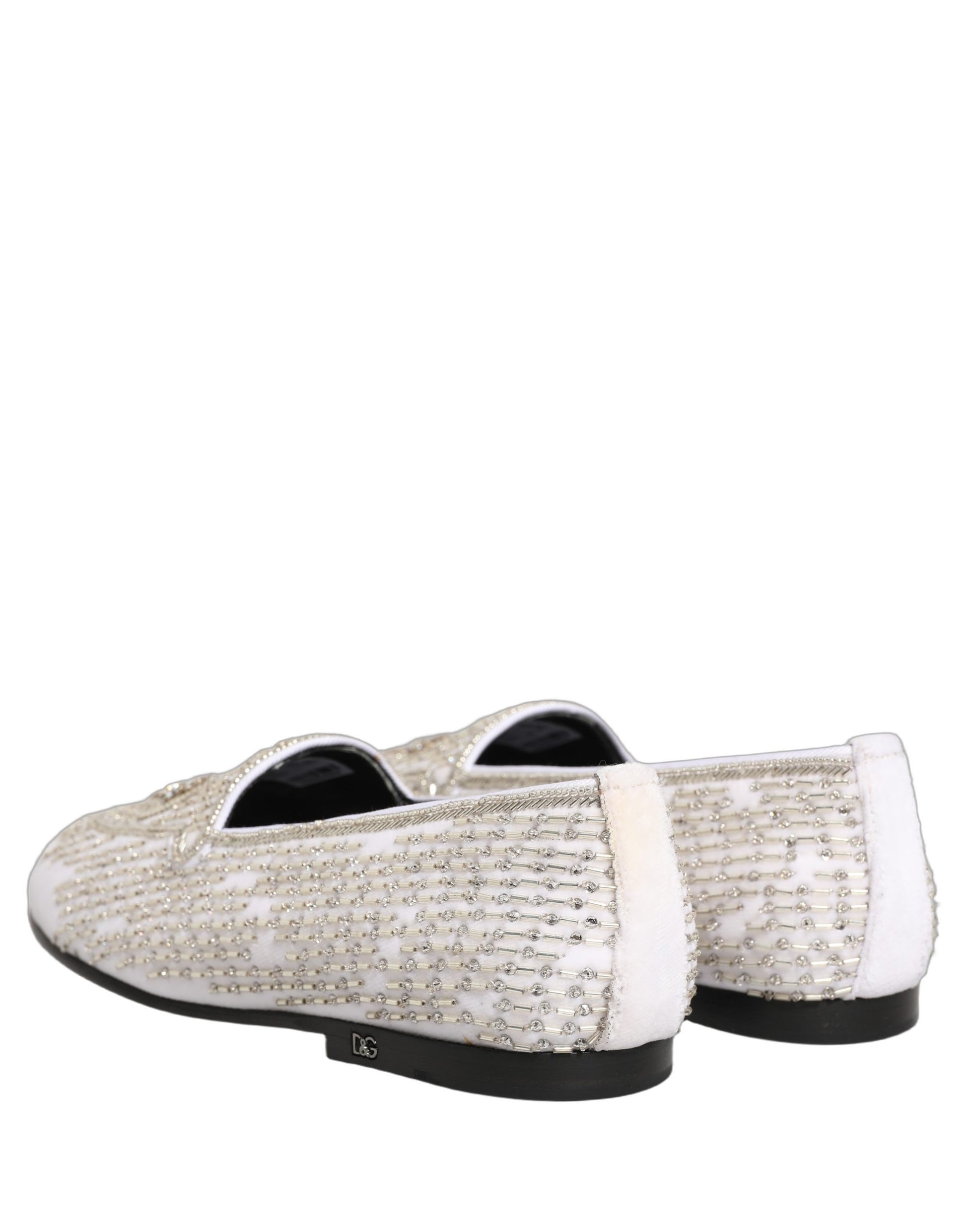 Dolce & Gabbana White Satin Embellished Dress Loafers Shoes Dolce & Gabbana