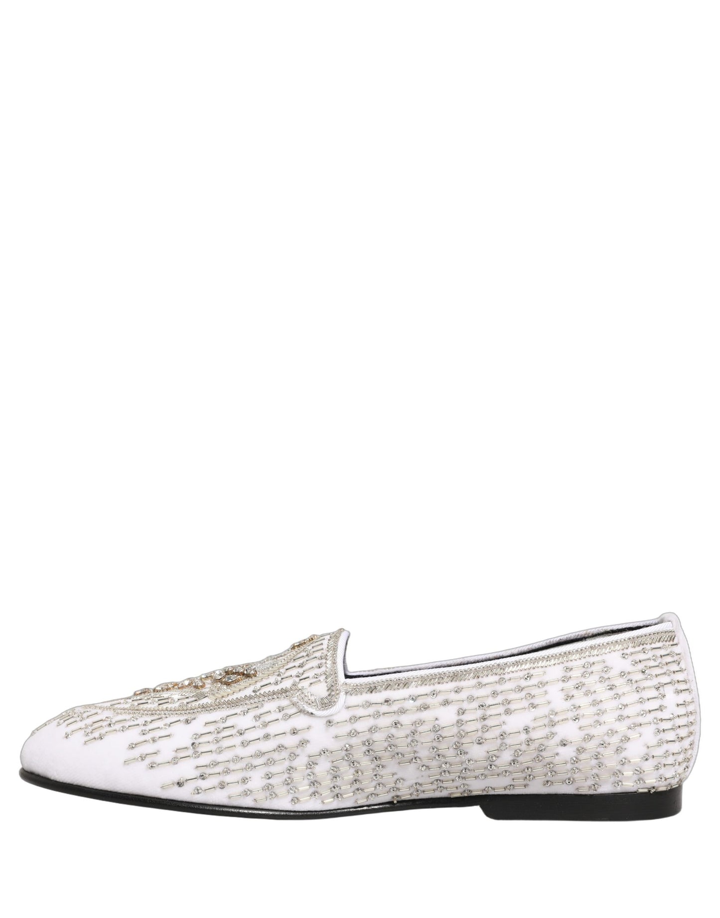 Dolce & Gabbana White Satin Embellished Dress Loafers Shoes Dolce & Gabbana