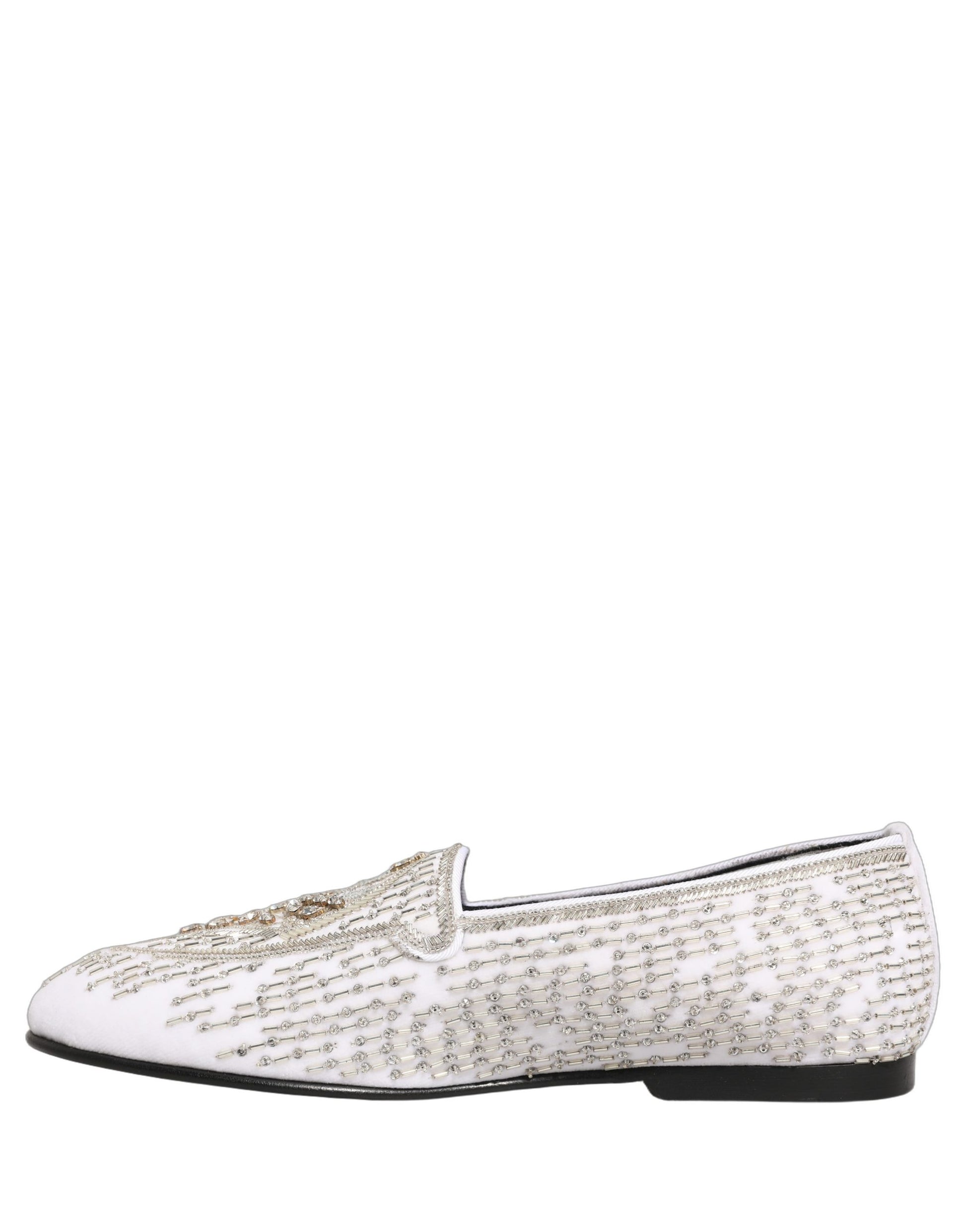 Dolce & Gabbana White Satin Embellished Dress Loafers Shoes Dolce & Gabbana
