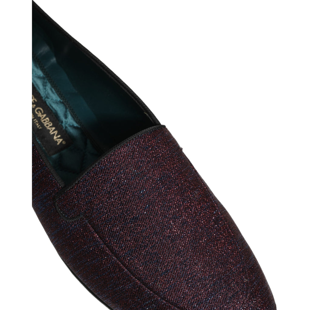Dolce & Gabbana Maroon Glitter Lurex Logo Dress Loafers Shoes Dolce & Gabbana