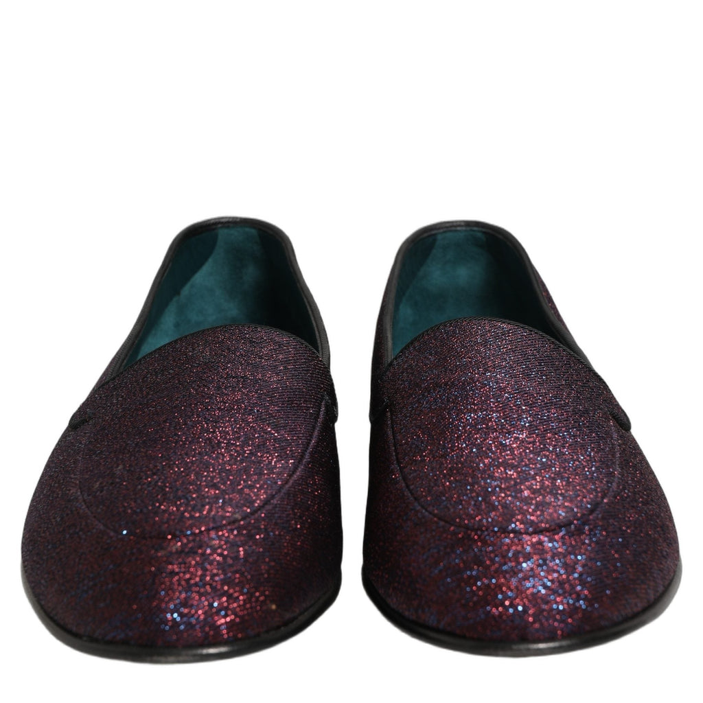 Dolce & Gabbana Maroon Glitter Lurex Logo Dress Loafers Shoes Dolce & Gabbana