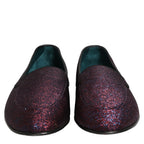 Dolce & Gabbana Maroon Glitter Lurex Logo Dress Loafers Shoes Dolce & Gabbana