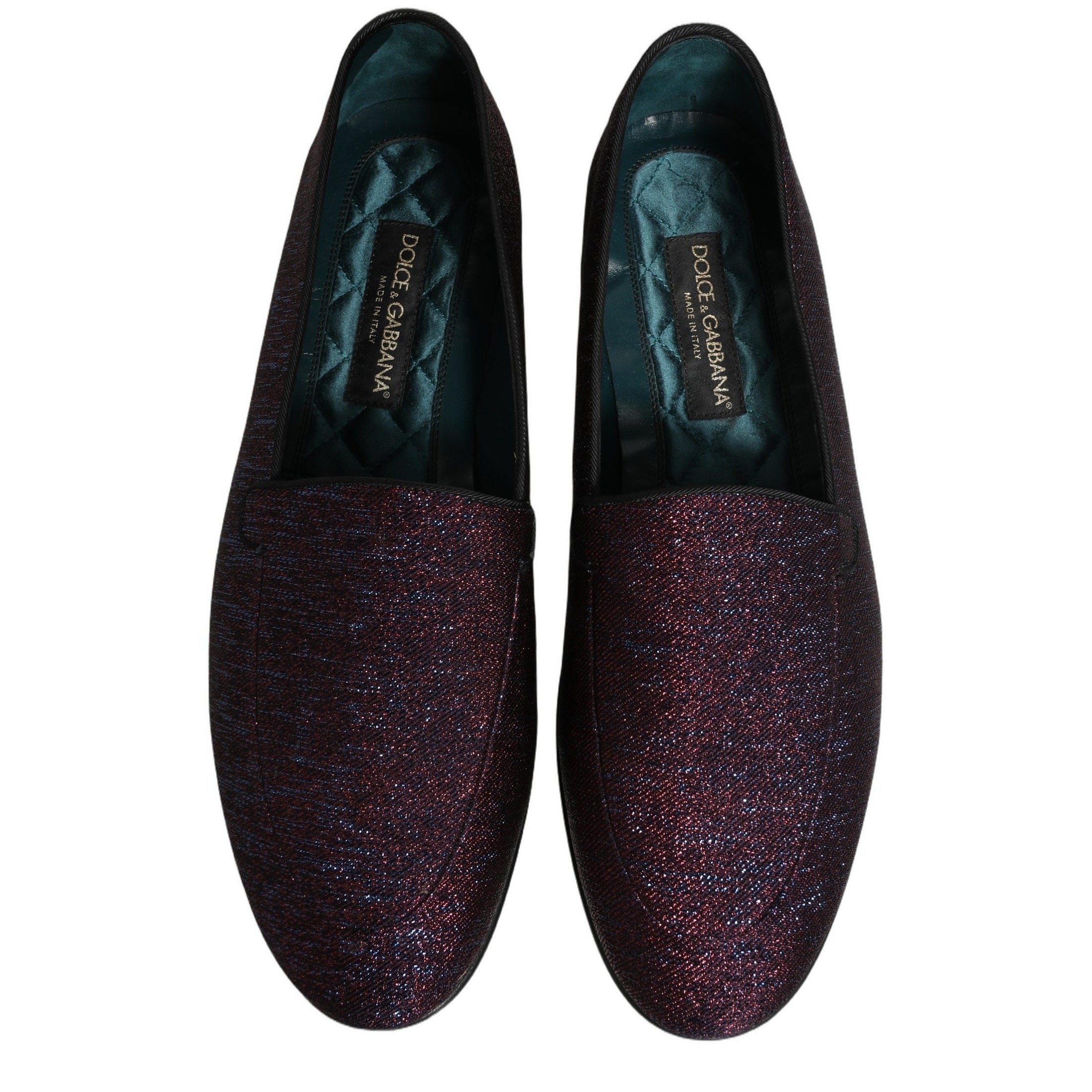 Dolce & Gabbana Maroon Glitter Lurex Logo Dress Loafers Shoes Dolce & Gabbana
