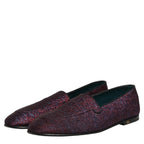 Dolce & Gabbana Maroon Glitter Lurex Logo Dress Loafers Shoes Dolce & Gabbana