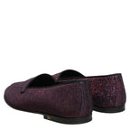 Dolce & Gabbana Maroon Glitter Lurex Logo Dress Loafers Shoes Dolce & Gabbana