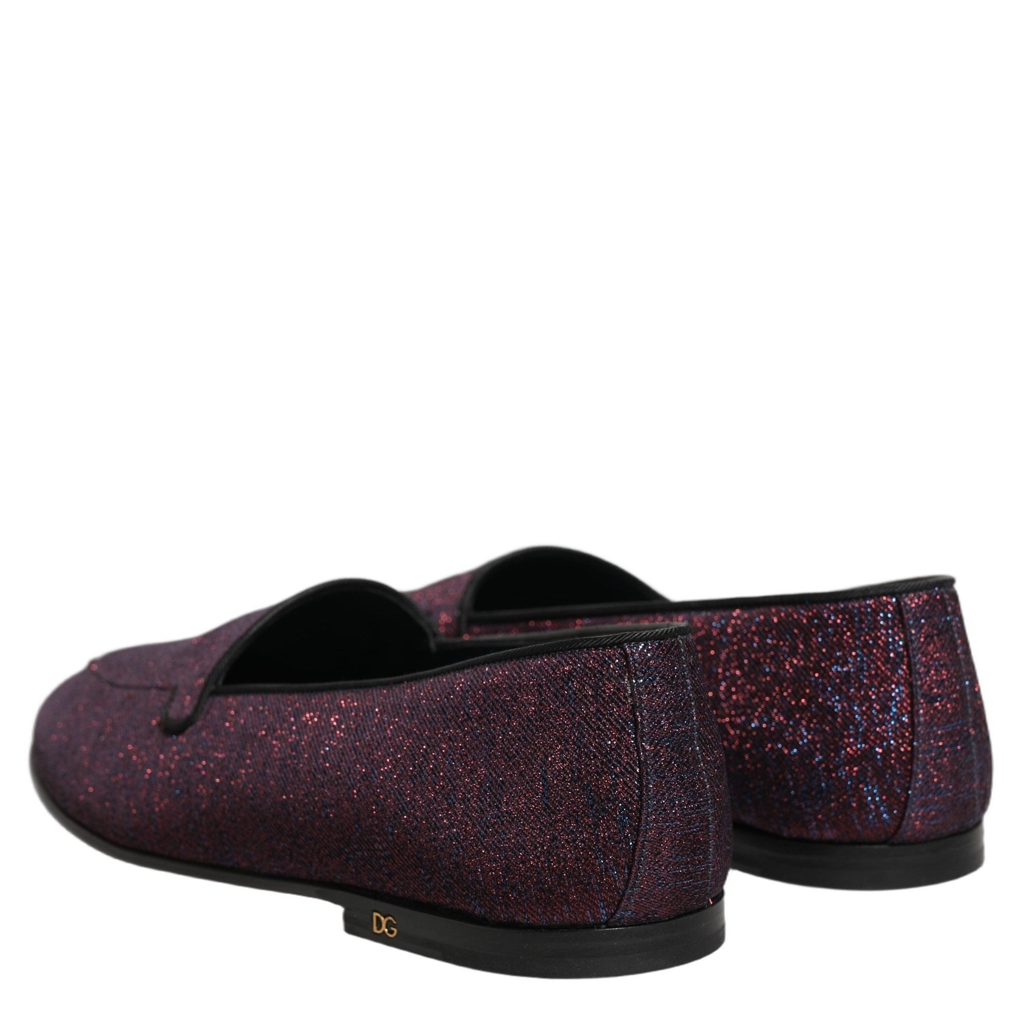 Dolce & Gabbana Maroon Glitter Lurex Logo Dress Loafers Shoes Dolce & Gabbana