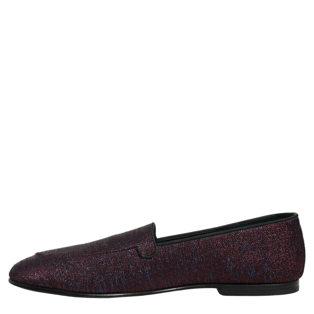 Dolce & Gabbana Maroon Glitter Lurex Logo Dress Loafers Shoes Dolce & Gabbana