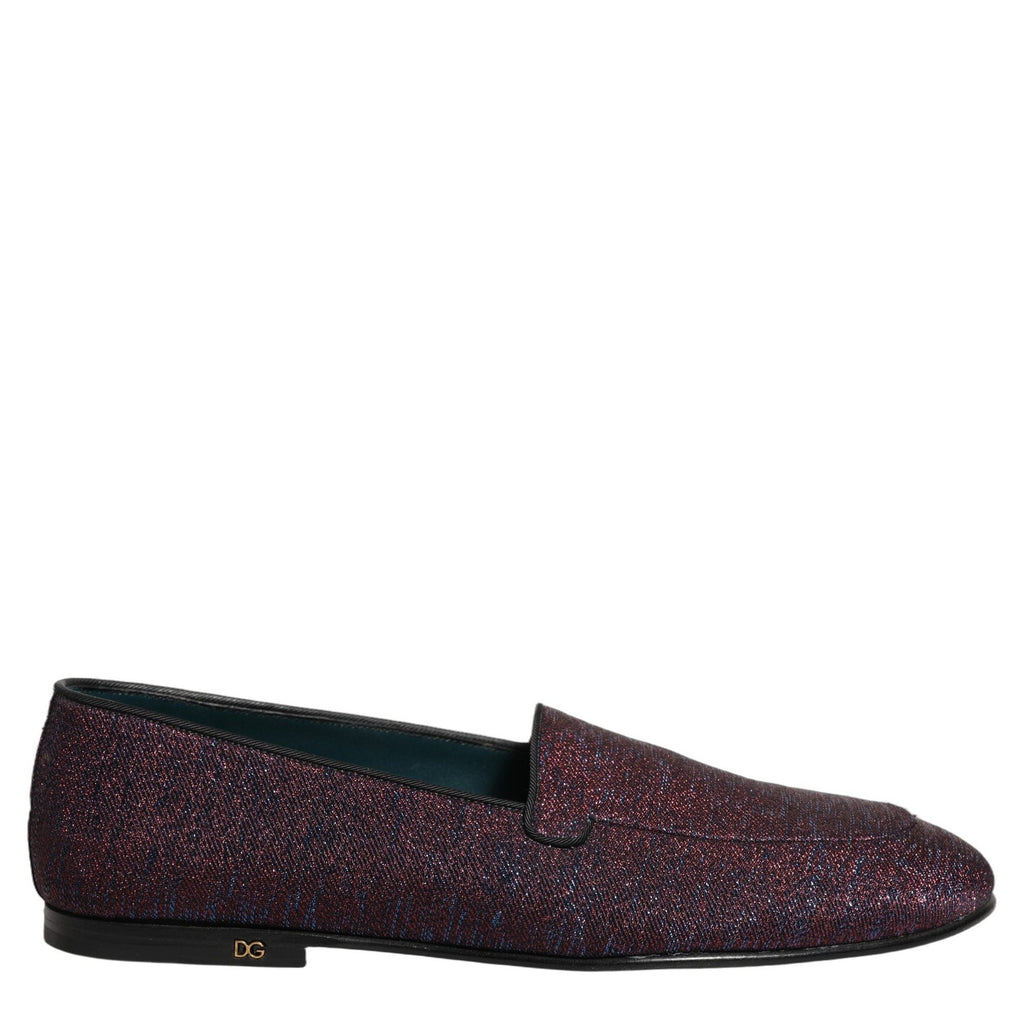 Dolce & Gabbana Maroon Glitter Lurex Logo Dress Loafers Shoes Dolce & Gabbana