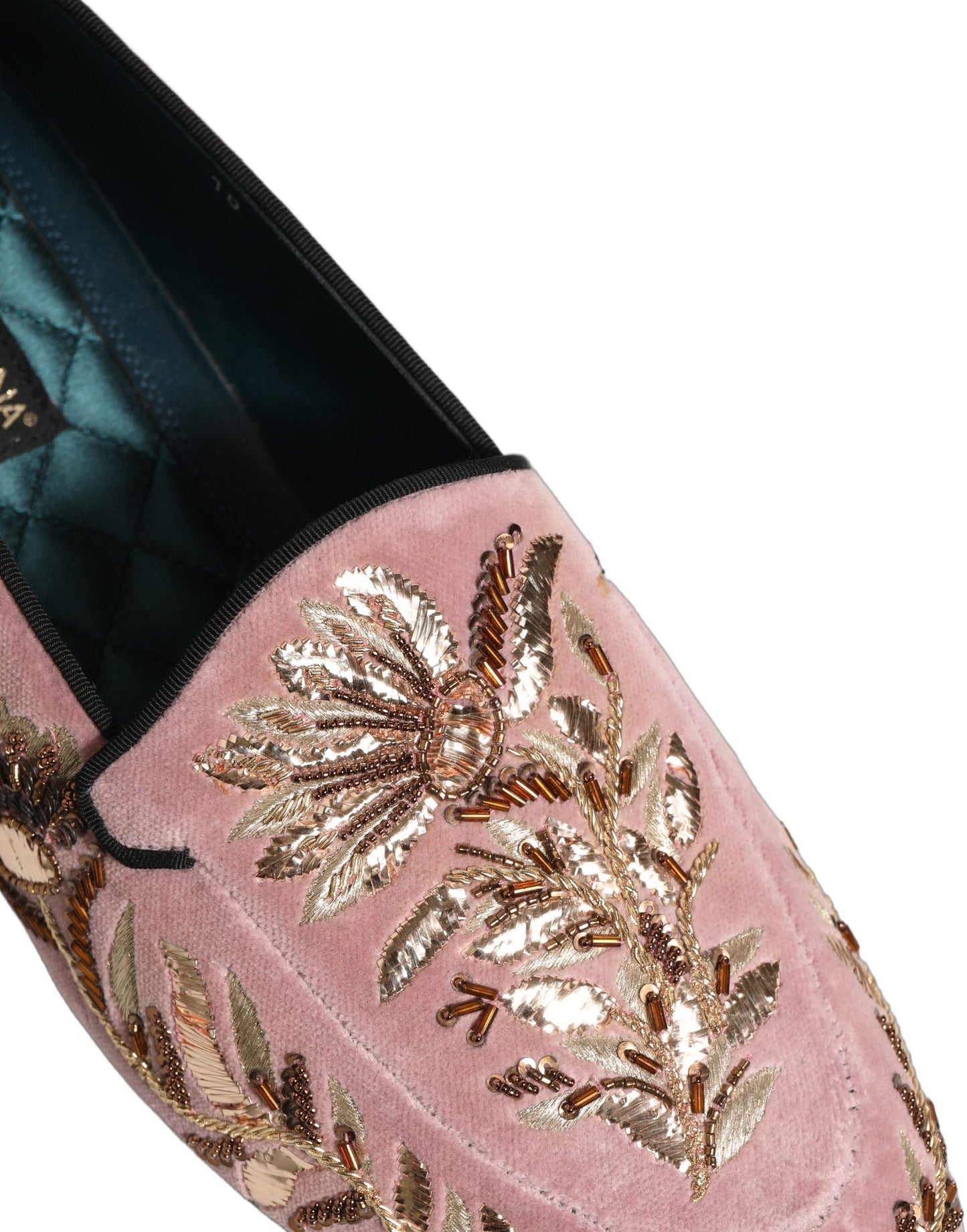 Dolce & Gabbana Pink Velvet Floral Embroidery Loafers Shoes Dolce & Gabbana