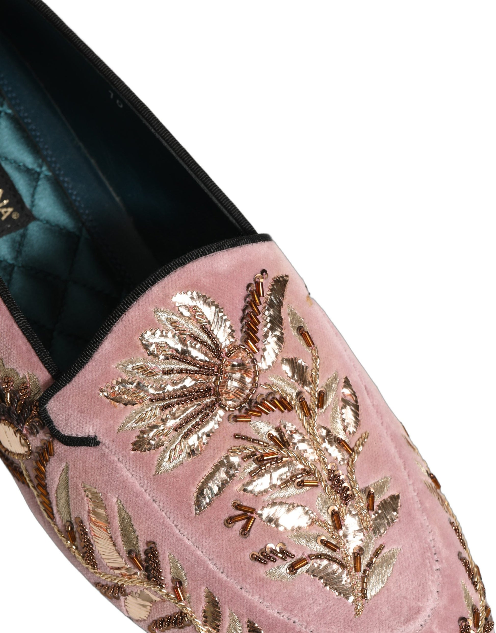 Dolce & Gabbana Pink Velvet Floral Embroidery Loafers Shoes Dolce & Gabbana