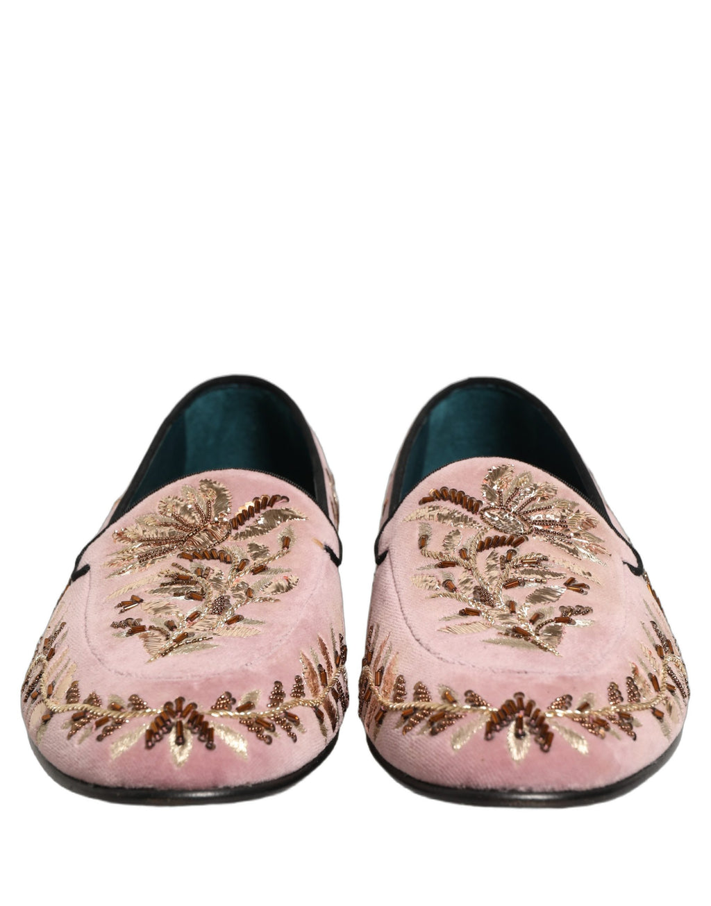 Dolce & Gabbana Pink Velvet Floral Embroidery Loafers Shoes Dolce & Gabbana