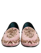 Dolce & Gabbana Pink Velvet Floral Embroidery Loafers Shoes Dolce & Gabbana