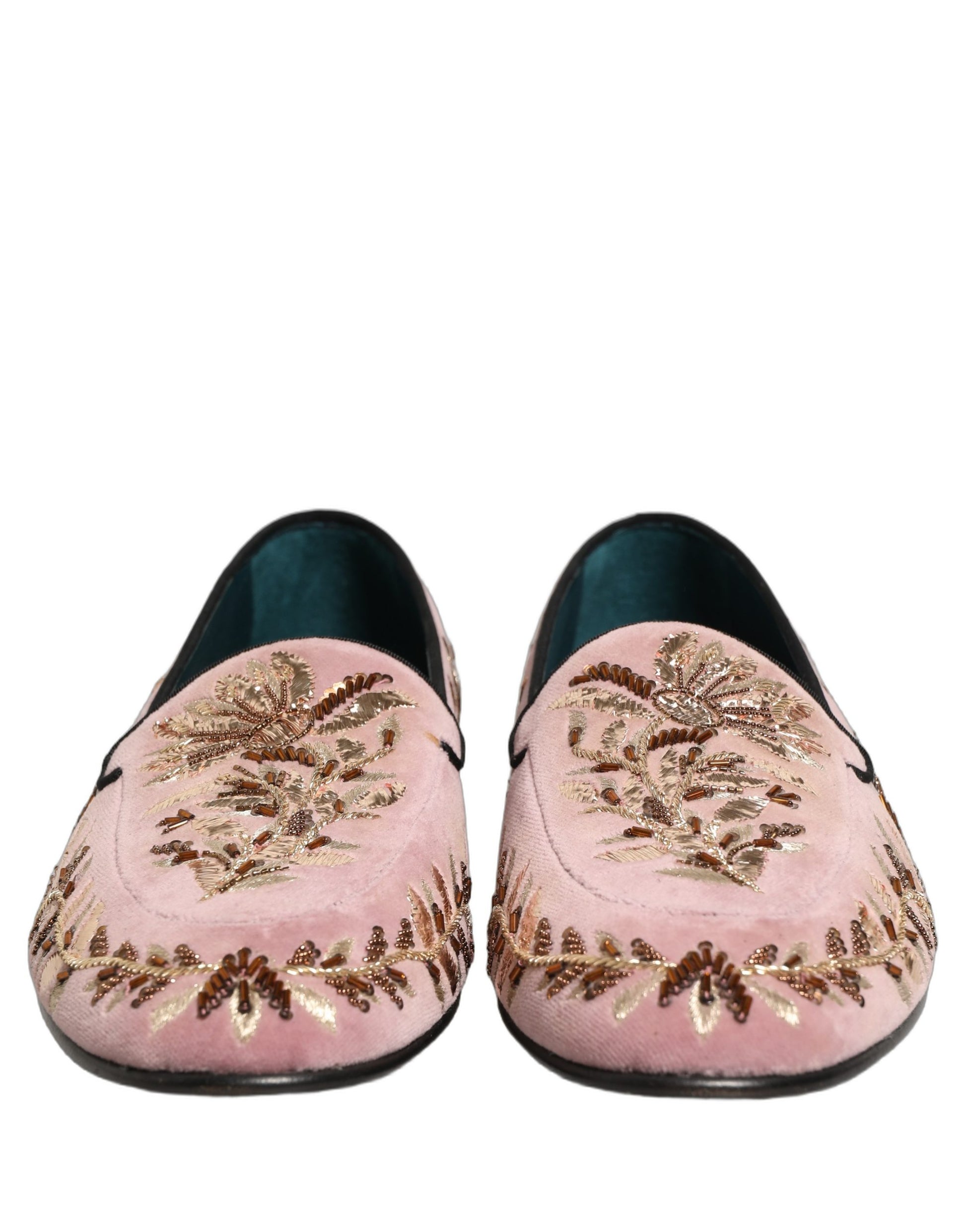 Dolce & Gabbana Pink Velvet Floral Embroidery Loafers Shoes Dolce & Gabbana