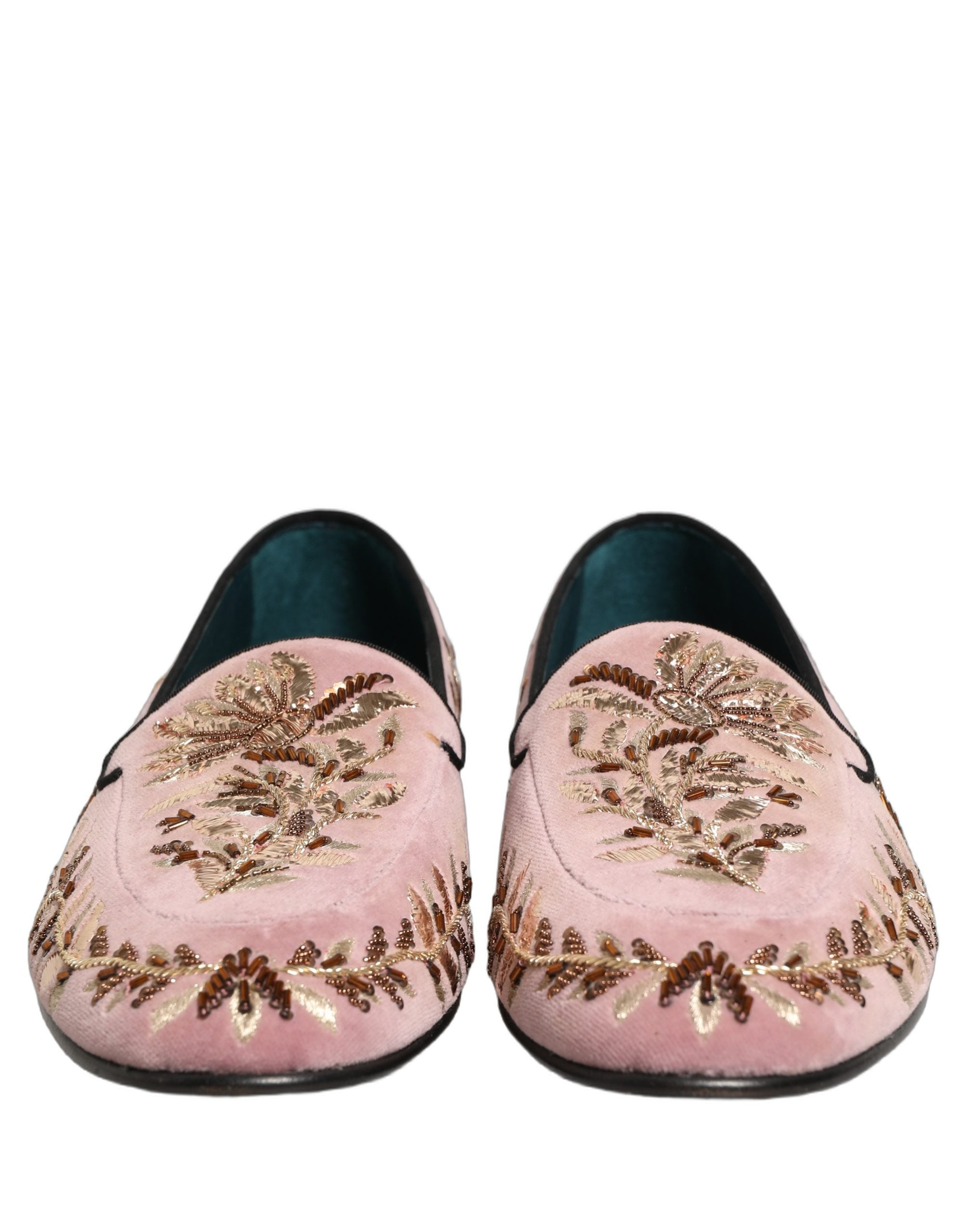 Dolce & Gabbana Pink Velvet Floral Embroidery Loafers Shoes Dolce & Gabbana