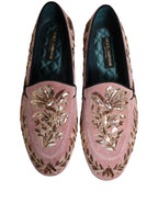 Dolce & Gabbana Pink Velvet Floral Embroidery Loafers Shoes Dolce & Gabbana