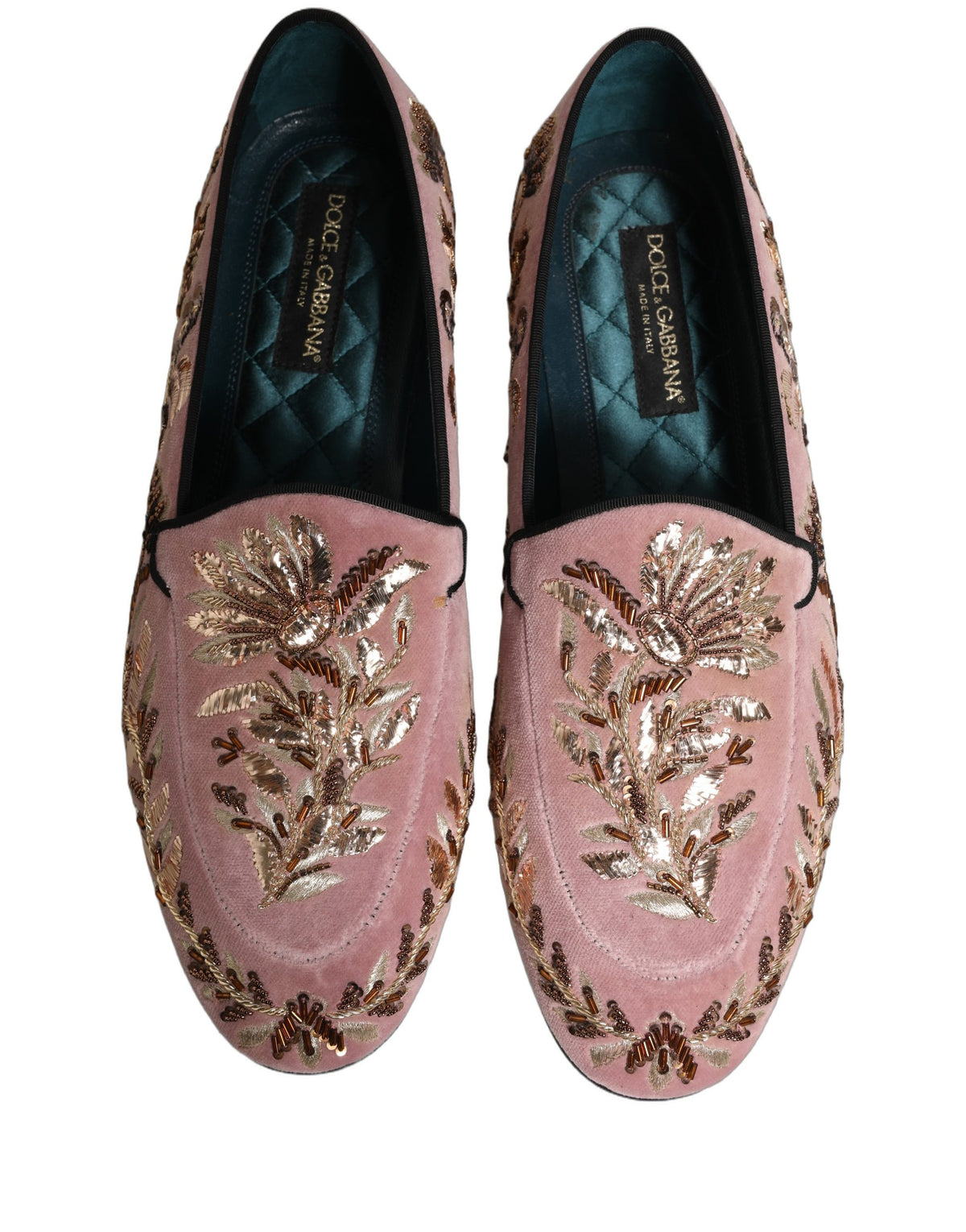 Dolce & Gabbana Pink Velvet Floral Embroidery Loafers Shoes Dolce & Gabbana