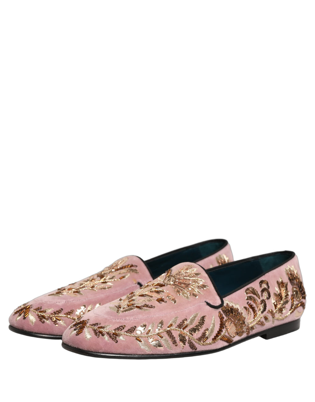 Dolce & Gabbana Pink Velvet Floral Embroidery Loafers Shoes Dolce & Gabbana