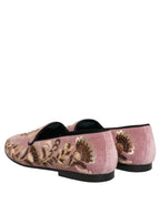 Dolce & Gabbana Pink Velvet Floral Embroidery Loafers Shoes Dolce & Gabbana