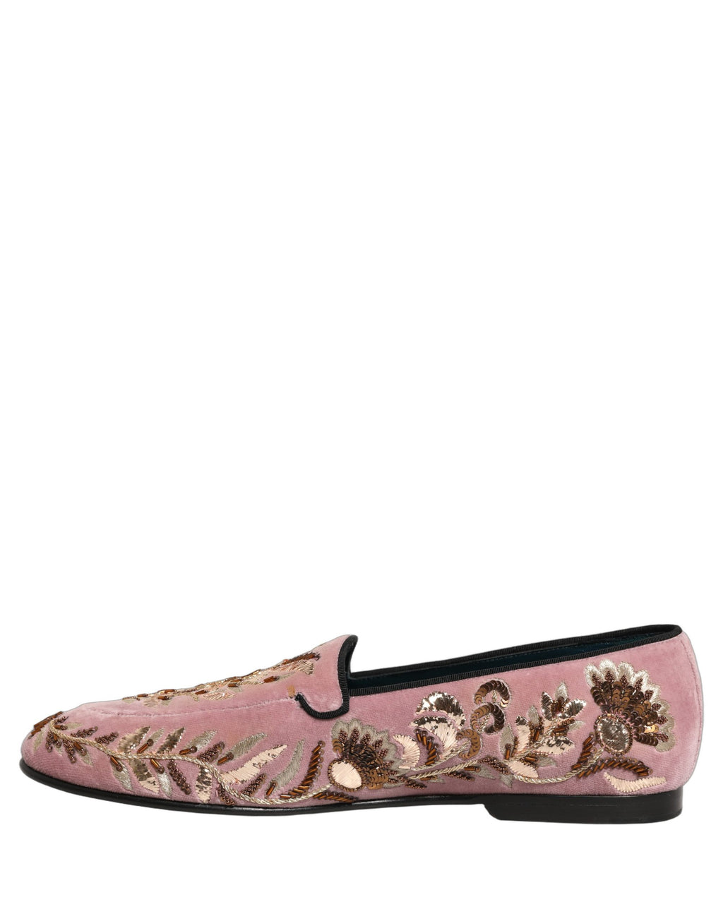 Dolce & Gabbana Pink Velvet Floral Embroidery Loafers Shoes Dolce & Gabbana