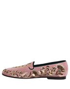 Dolce & Gabbana Pink Velvet Floral Embroidery Loafers Shoes Dolce & Gabbana