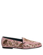 Dolce & Gabbana Pink Velvet Floral Embroidery Loafers Shoes Dolce & Gabbana